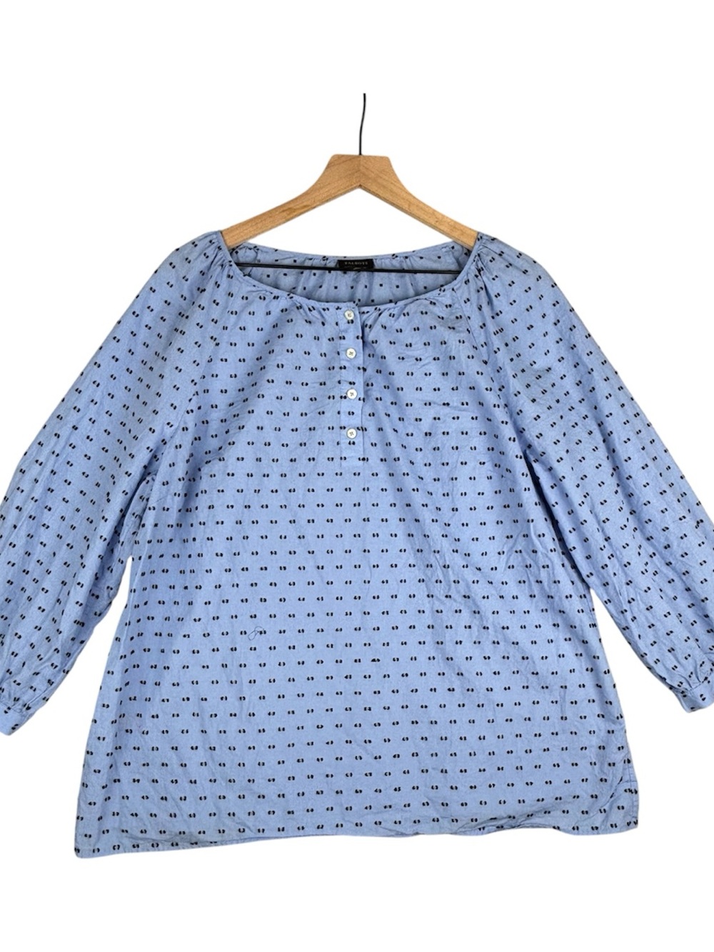 Talbots Top Womens XL Blue Swiss Dot Scoop Neck Blouse Cotton Pullover